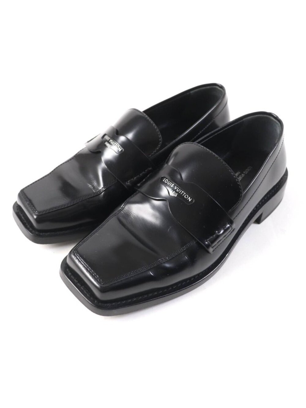Louis Vuitton Connelly Line Logo Square Toe Leather Coin Loafers Black